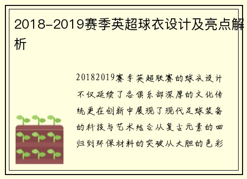 2018-2019赛季英超球衣设计及亮点解析