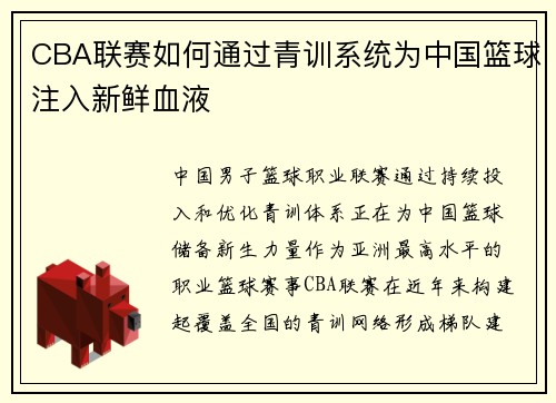 CBA联赛如何通过青训系统为中国篮球注入新鲜血液